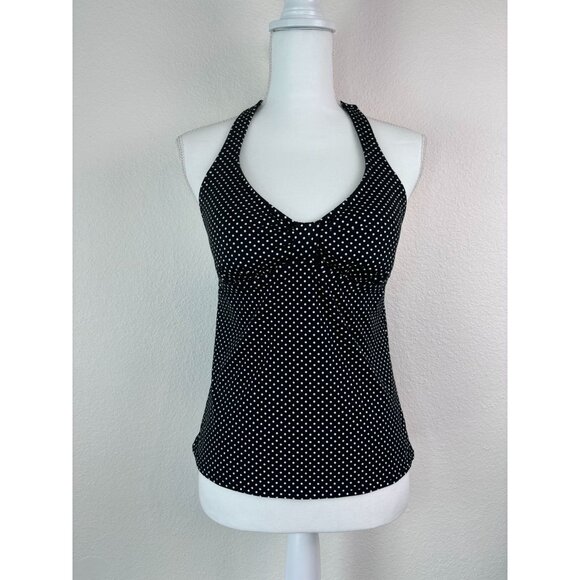Lands' End women's 6L black and white dot tankini swim top halter tie - Picture 1 of 6